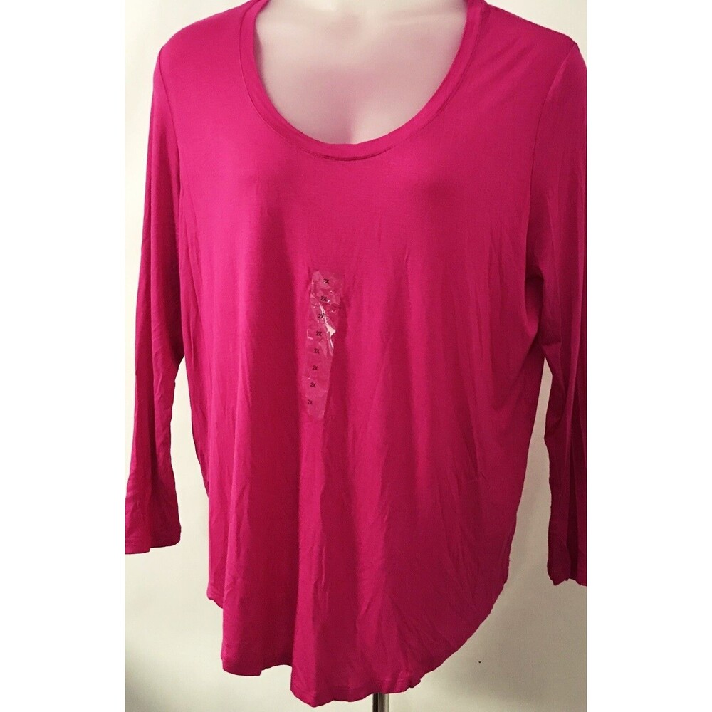 COMO Size 2X Women's Bright Pink Long Sleeve Knit Shirt Top NEW